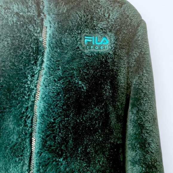 Fila Teal Fleece Jacket zipper up with pockets and Fila Sports logo XS - Picture 2 of 4